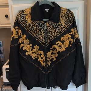 Luxurious Black and Gold Baroque Bomber Jacket